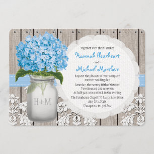 Mit Monogramm Maurer-Glasblaue Hydrangea-Hochzeit Einladung
