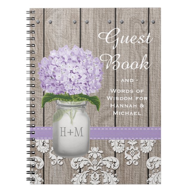 Mit Monogramm Maurer-Glaslila Hydrangea-Gast-Buch Notizblock (Vorderseite)