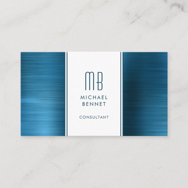 Mit Monogramm Meer Blaubraune Metallic Foil Consul Visitenkarte (Vorderseite)