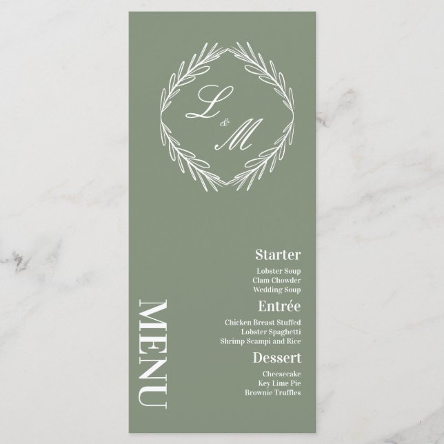 Mit Monogramm Menü für Hochzeiten von Skripten in  Menükarte (Vorderseite)