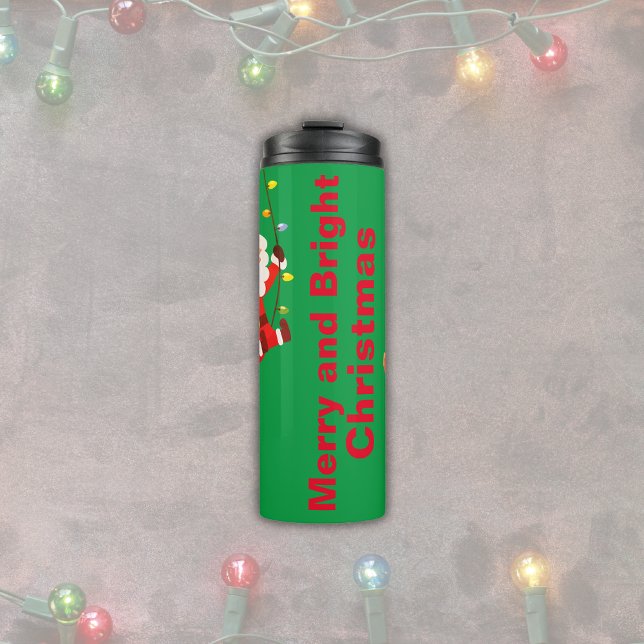 Mit Monogramm Merry & Bright auf Green | Thermosbecher (Von Creator hochgeladen)
