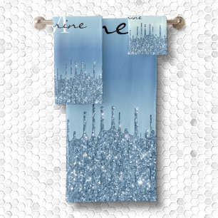 Mit Monogramm metallischer Eisblauer Glitzer Badhandtuch Set