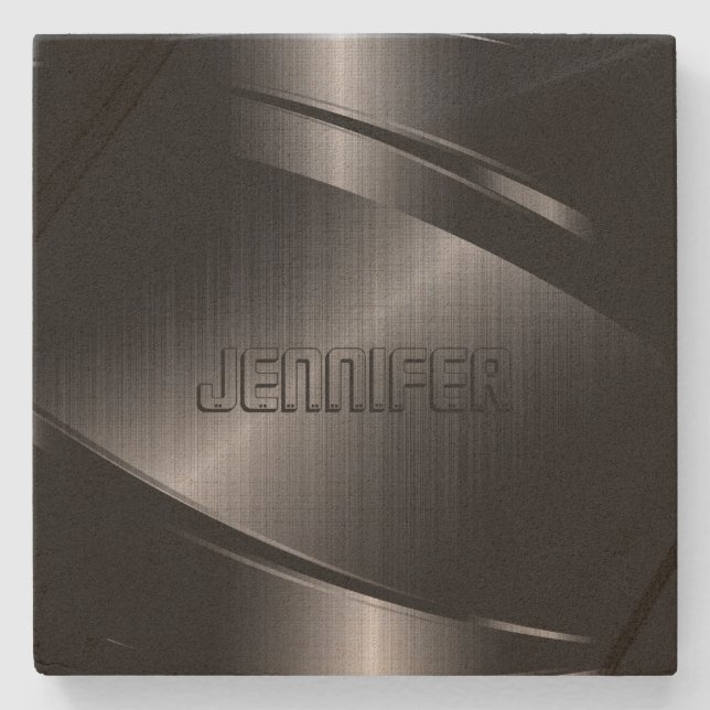 Mit Monogramm metallischer, rostfreier Stahllook Steinuntersetzer (Vorderseite)