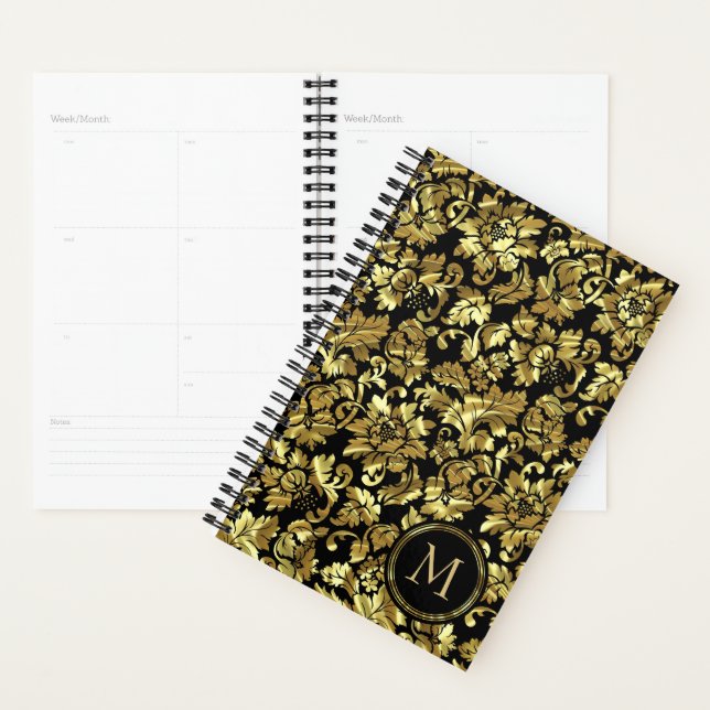 Mit Monogramm metallisches Damasketmuster Planer (Anzeige)