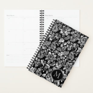 Mit Monogramm metallisches SilberDamasketmuster Planer