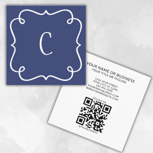 Mit Monogramm Minimal Trendy Navy Blue QR Code Quadratische Visitenkarte