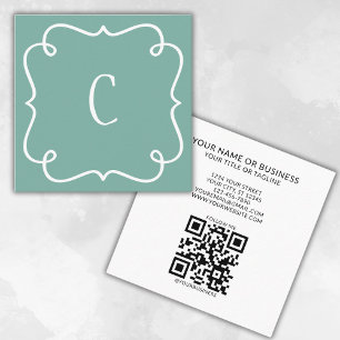 Mit Monogramm Minimal Trendy Sage Green QR Code Quadratische Visitenkarte
