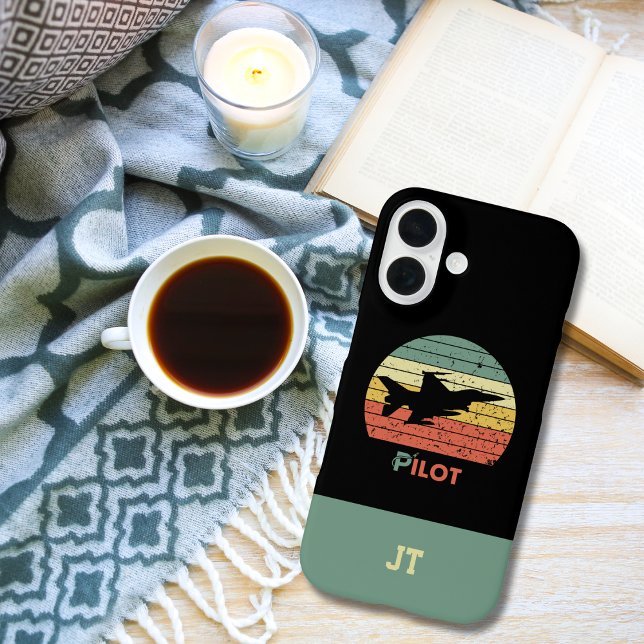 Mit Monogramm, Minimalistisch, Flugzeug, Retro-Pil Case-Mate iPhone Hülle (Von Creator hochgeladen)