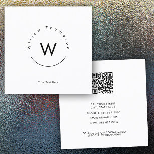Mit Monogramm minimalistischer moderner QR-Code Quadratische Visitenkarte