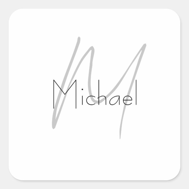 Mit Monogramm Minimalistischer Schlichter Name Quadratischer Aufkleber (Vorderseite)