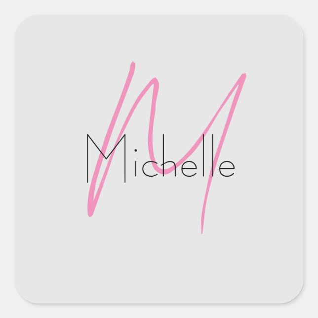 Mit Monogramm Minimalistischer Schlichter Name Quadratischer Aufkleber (Vorderseite)