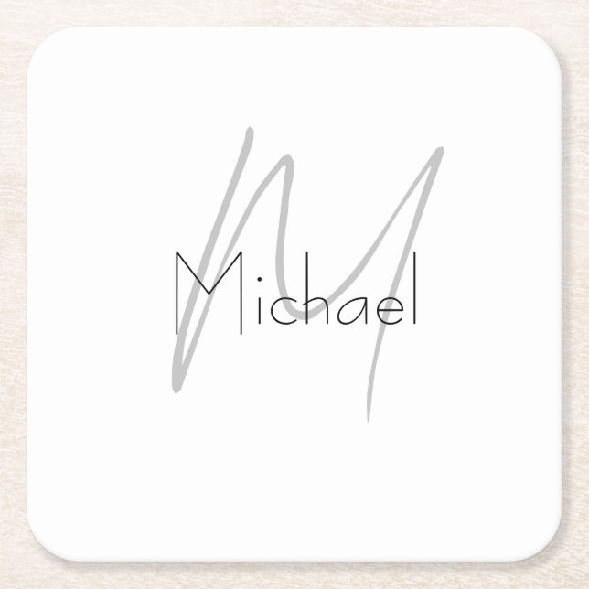 Mit Monogramm Minimalistischer Schlichter Name Rechteckiger Pappuntersetzer (Vorderseite)