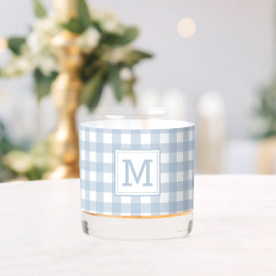 Mit Monogramm Minimalistisches Blue Gingham Karier Whiskyglas