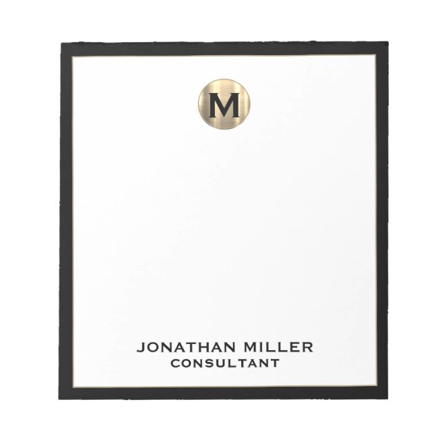 Mit Monogramm Minimalistisches Schwarz/Gold-Notepa Notizblock (Vorderseite)