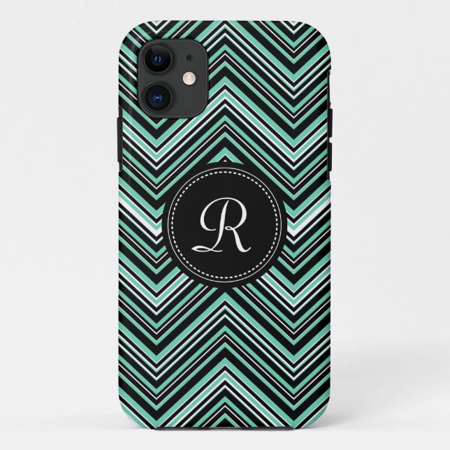 Mit Monogramm Minze Black Tribal Zickzack Muster Case-Mate iPhone Hülle (Rückseite)