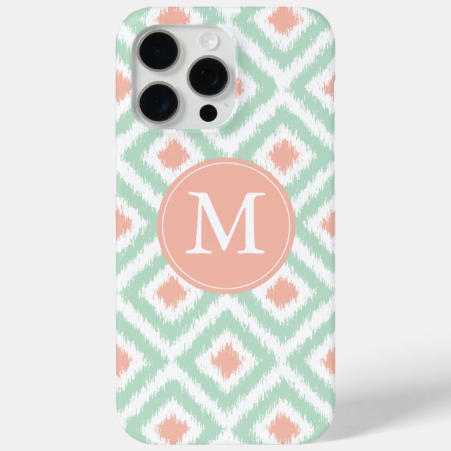 Mit Monogramm Minze Koralle Diamond Ikat Muster Case-Mate iPhone Hülle (Rückseite)