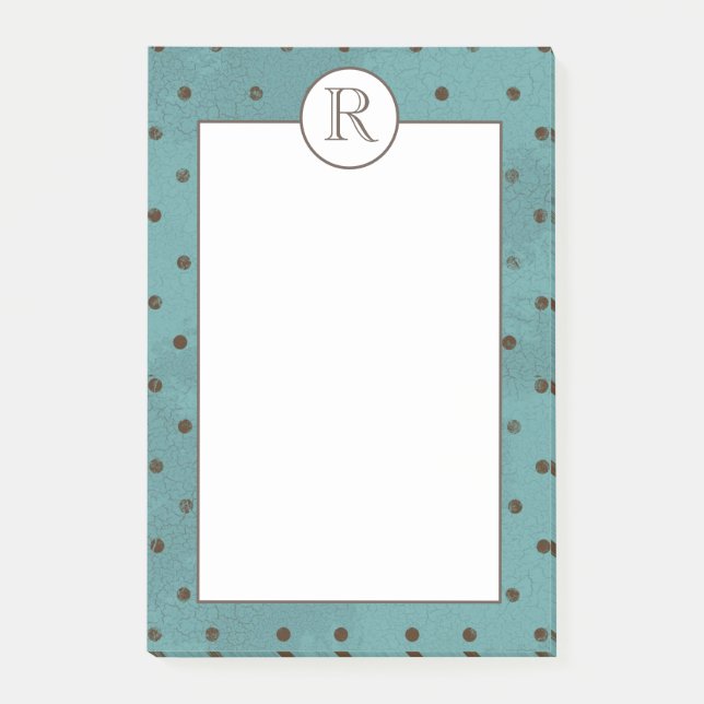 Mit Monogramm mit braunen Punkten aquamarin Post-it Klebezettel (Vorderseite)
