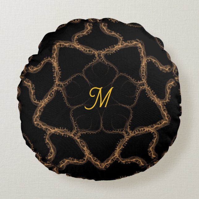 Mit Monogramm mit Bräunungsdesign Rundes Kissen (Vorderseite)