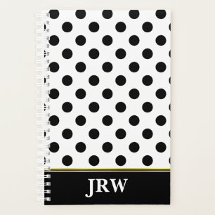 mit Monogramm mit Schwarz-Weiß-Polka-Dot Planer