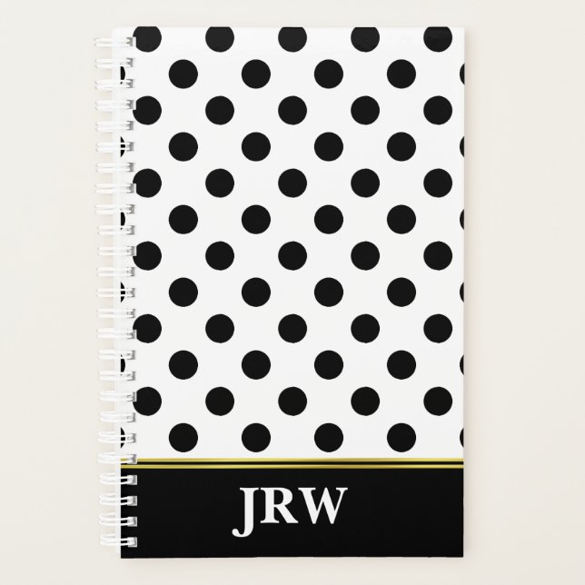 mit Monogramm mit Schwarz-Weiß-Polka-Dot Planer (Vorderseite)