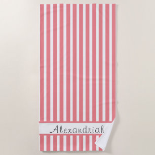 Mit Monogramm Modern Coral Pink Weiße Streifen Strandtuch