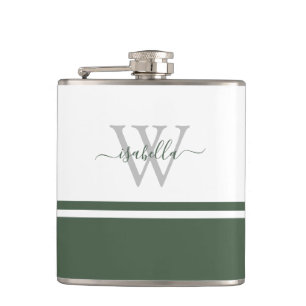 Mit Monogramm Modern Script Evergreen Flachmann