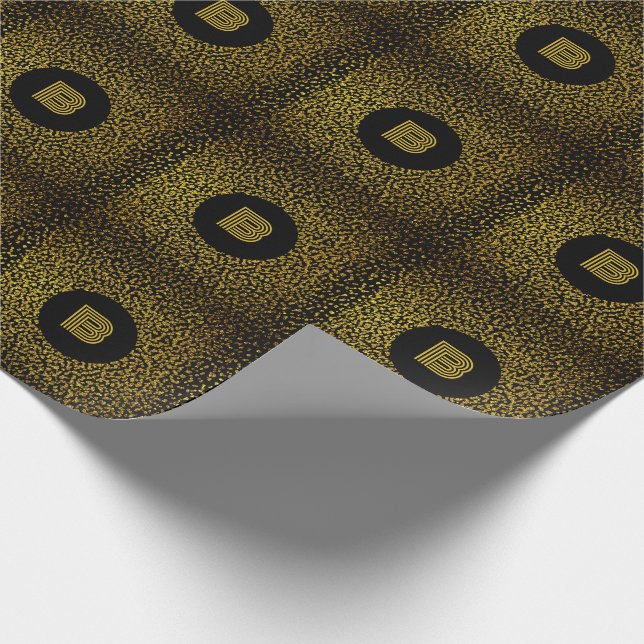 Mit Monogramm, moderne goldene Punkte schwarz Geschenkpapier (Ecke)