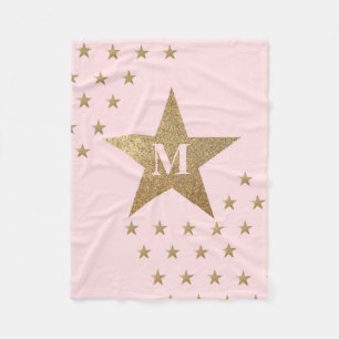Mit Monogramm moderne, sanfte Rosa- und Goldsterne Fleecedecke