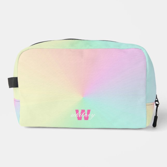 Mit Monogramm moderner Chic Rainbow Pastel Ombre Waschbeutel (Vorderseite)