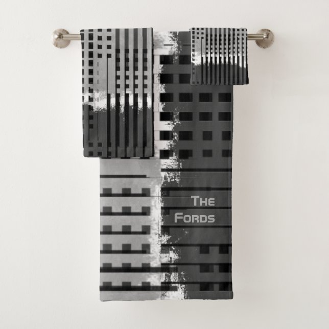 Mit Monogramm Moderner Luxus Grau Abstrakt Badhandtuch Set (Insitu)