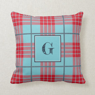 Mit Monogramm moderner roter Türkis-karierter Kar Kissen