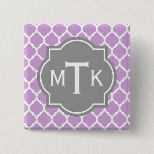 Mit Monogramm modernes Grau- und Lilac-Lattice-Mus Button
