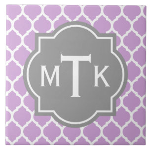 Mit Monogramm modernes Grau- und Lilac-Lattice-Mus Fliese