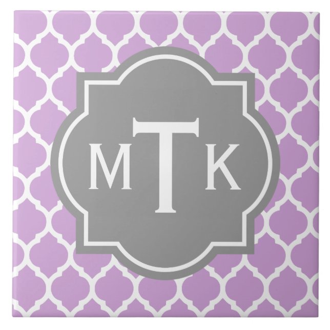 Mit Monogramm modernes Grau- und Lilac-Lattice-Mus Fliese (Vorderseite)