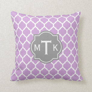 Mit Monogramm modernes Grau- und Lilac-Lattice-Mus Kissen