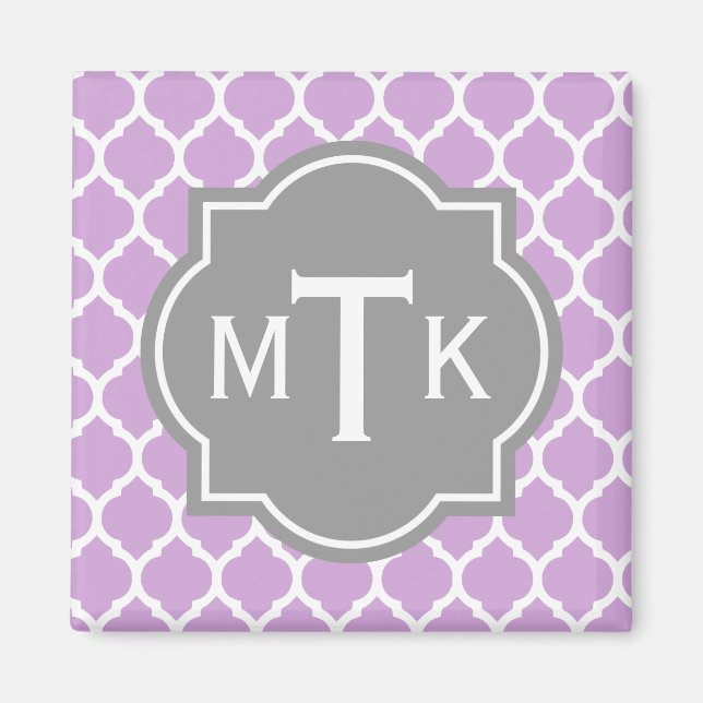 Mit Monogramm modernes Grau- und Lilac-Lattice-Mus Magnet (Vorne)