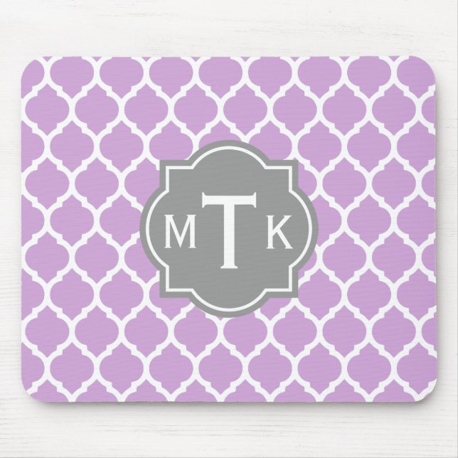 Mit Monogramm modernes Grau- und Lilac-Lattice-Mus Mousepad (Vorne)