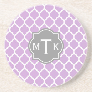 Mit Monogramm modernes Grau- und Lilac-Lattice-Mus Sandstein Untersetzer