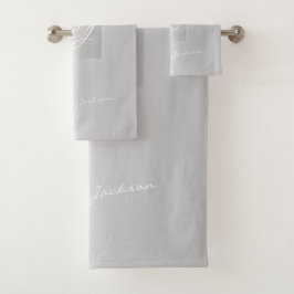 Mit Monogramm, modernes silbergraues Metallic Badhandtuch Set
