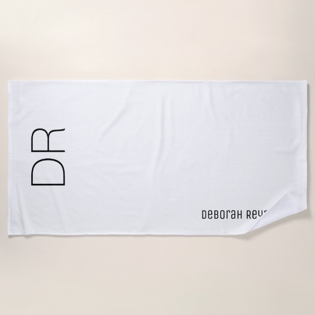 mit Monogramm, modernes Weiß Strandtuch (Vorderseite)