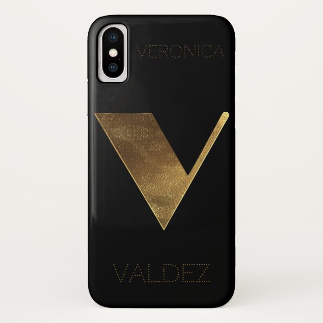 Mit Monogramm Monogramm Initial V Schwarzes Gold Case-Mate iPhone Hülle (Rückseite)