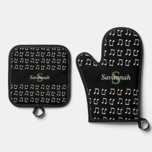 Mit Monogramm Musik Schwarz-weiße musikalische Bem Ofenhandschuh & Topflappen-Set