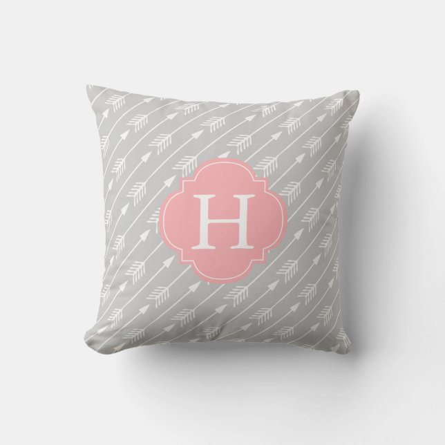 Mit Monogramm Muster der rosa und grauen Pfeile Kissen (Vorderseite)
