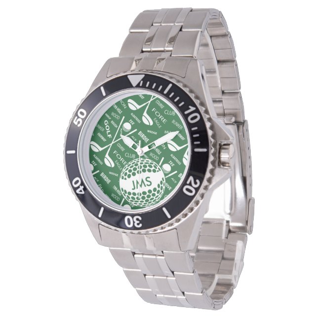 Mit Monogramm Muster für den Golfer Armbanduhr (Schrägansicht)