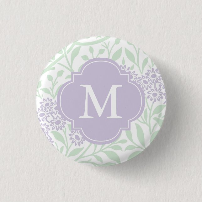 Mit Monogramm Muster für grüne Lavendel Button (Vorderseite)
