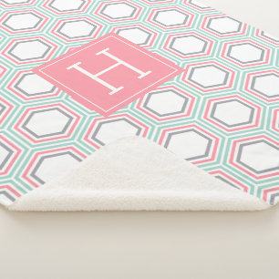 Mit Monogramm Muster für Minze und Korallengeometr Sherpadecke