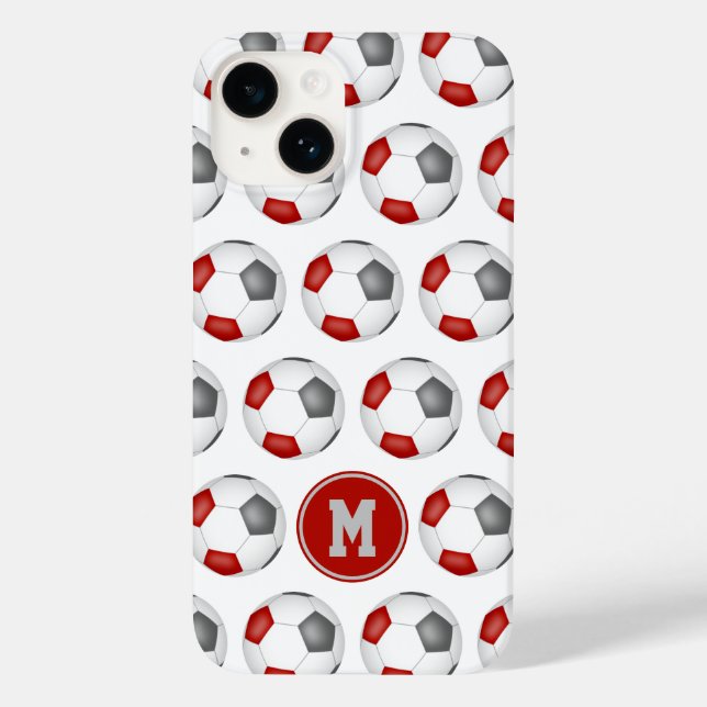 mit Monogramm Muster von roten, grauen Fußballbäll Case-Mate iPhone Hülle (Rückseite)