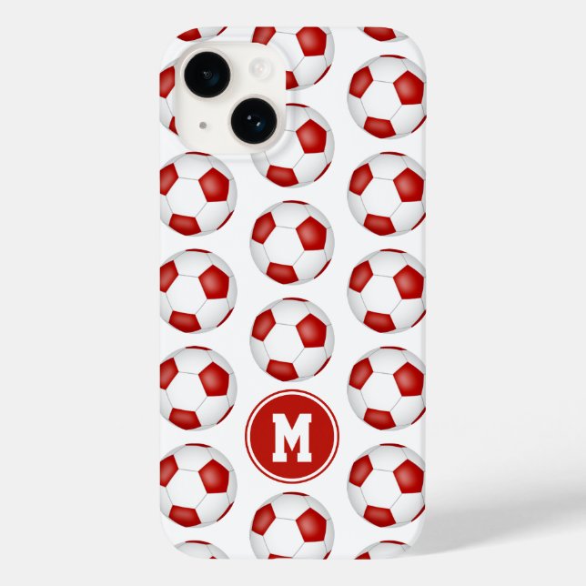 mit Monogramm Muster von weißen Fußballbällen Case-Mate iPhone Hülle (Rückseite)