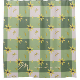 Mit Monogramm Name Blume Rustikale Salbei Gingham Duschvorhang