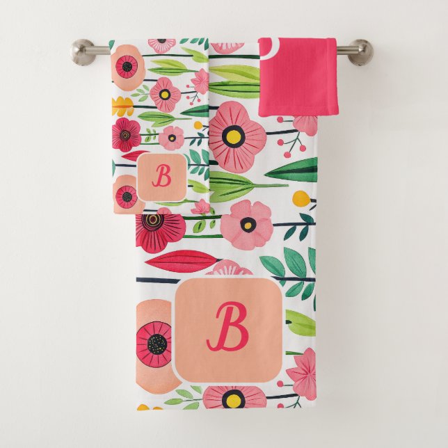 Mit Monogramm Name des Blumenmusters Badhandtuch Set (Insitu)